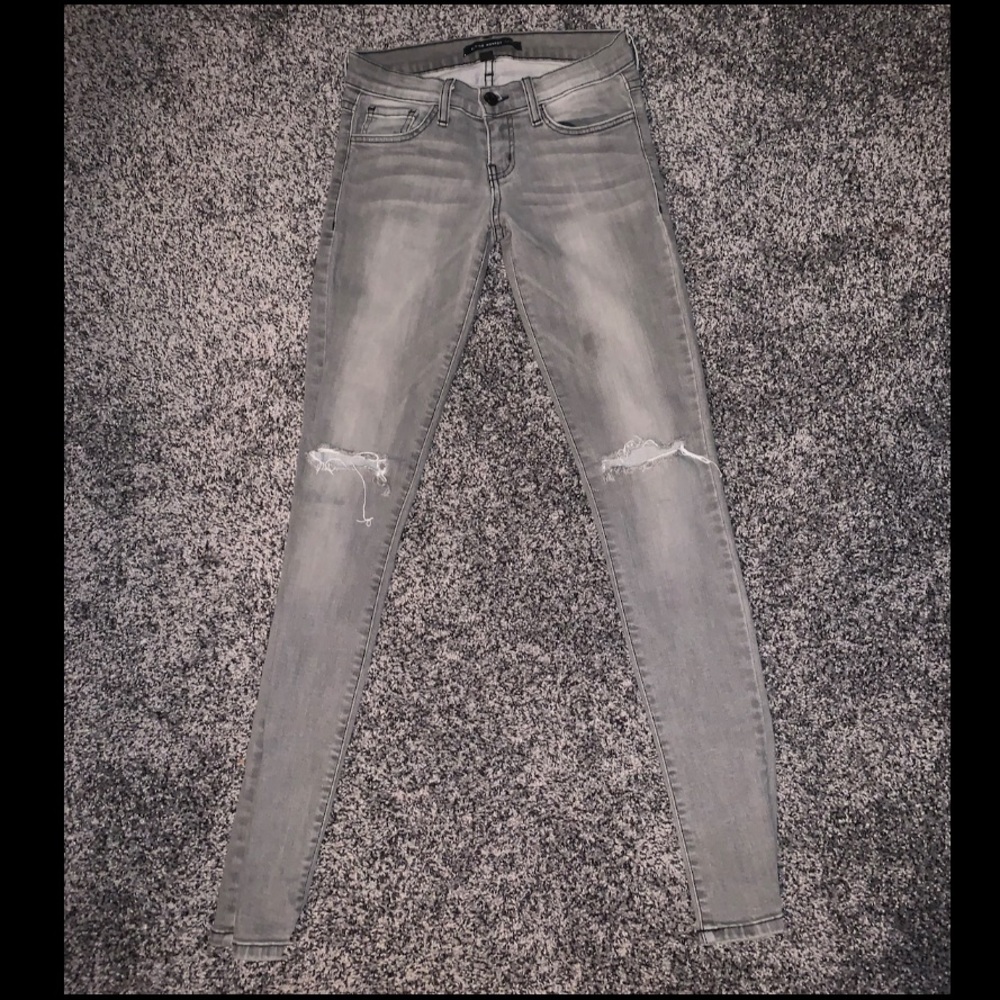 Low rise distressed skinny jeans
